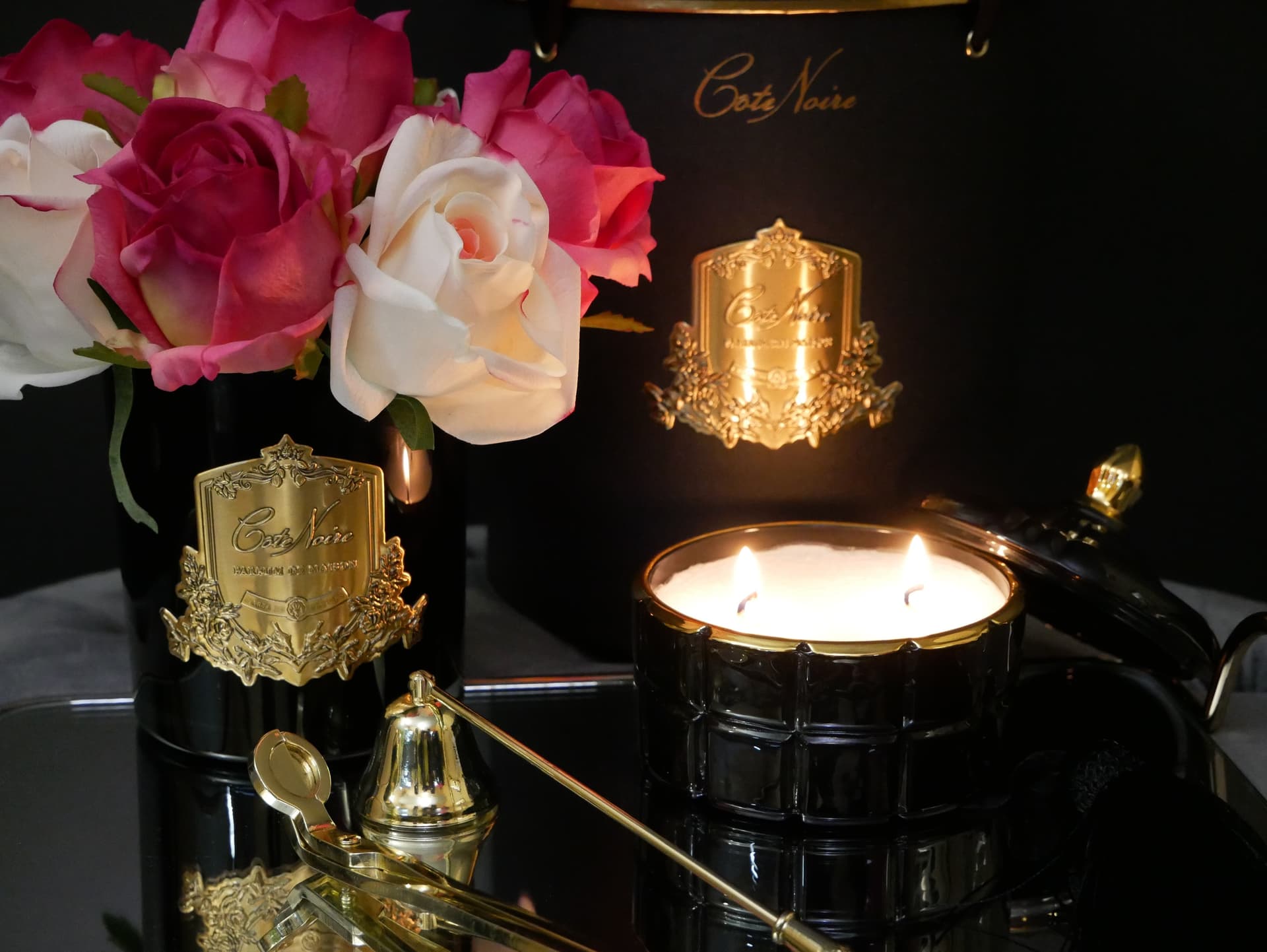 Round Art Deco Candle — Black & Gold, Queen of the Night — Cote Noire luxury furniture at Gloria, Iraq