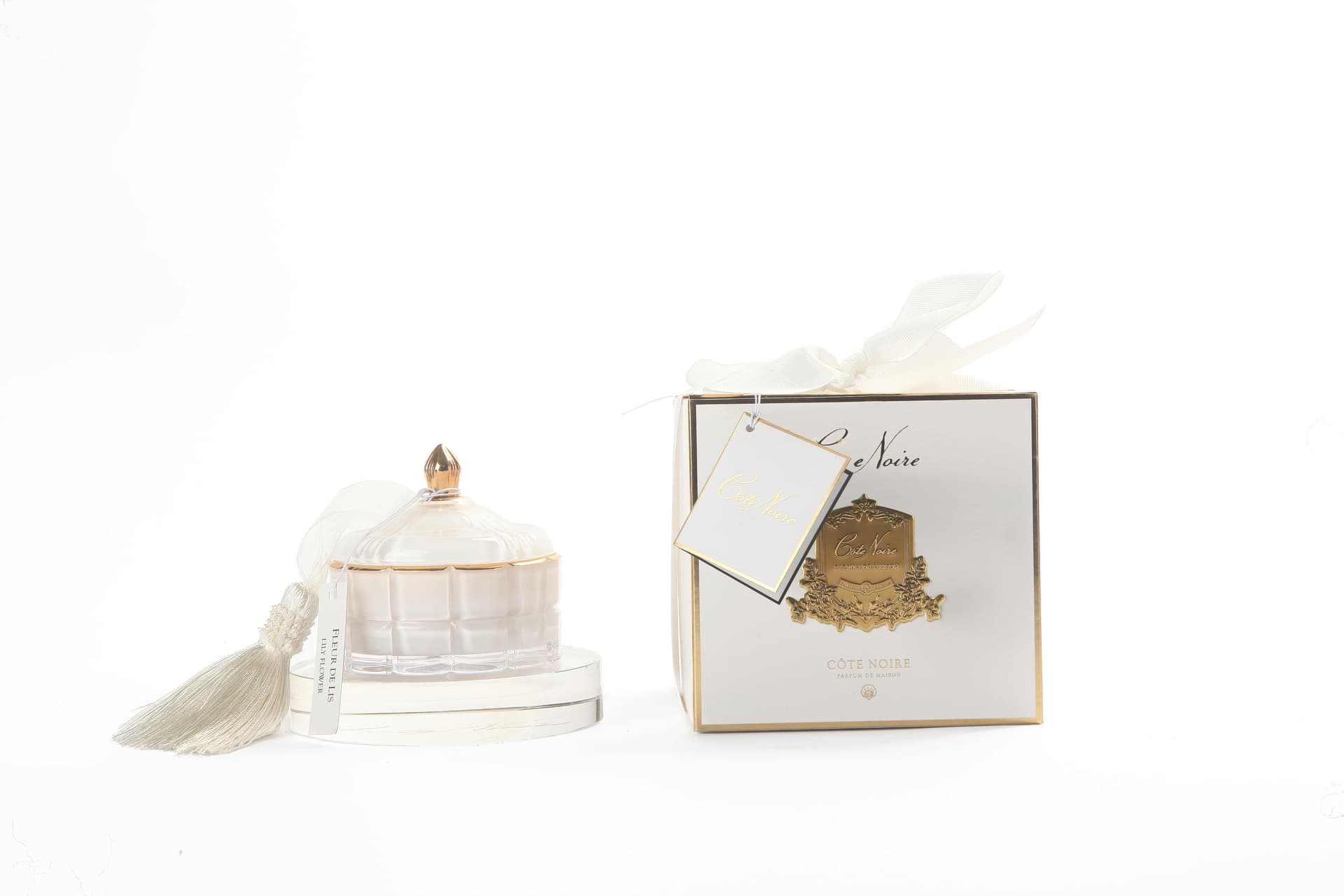 Art Deco Candle — White & Gold, Jasmine Flower Tea (Small) — Cote Noire luxury furniture at Gloria, Iraq