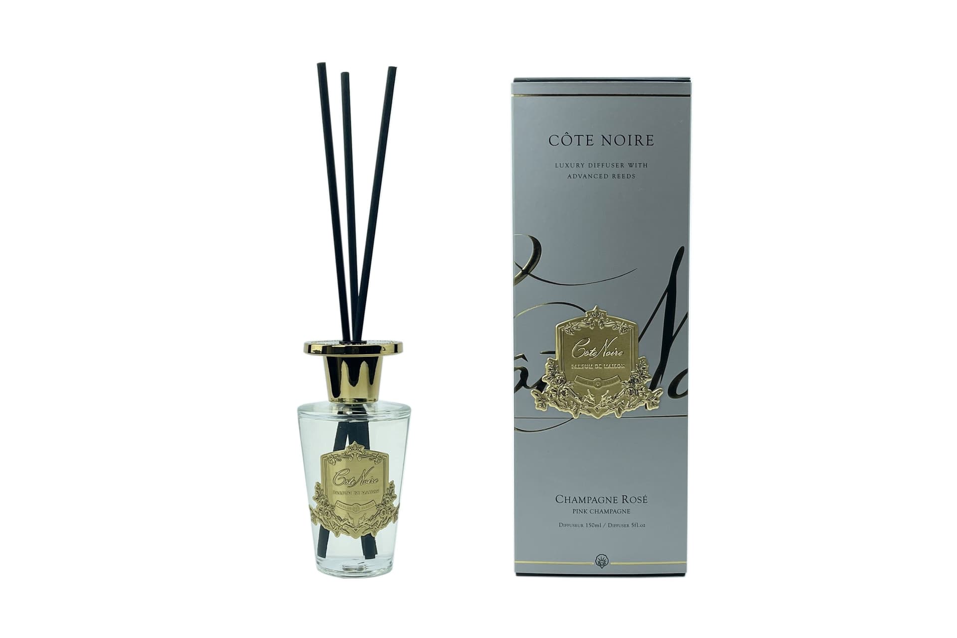 Candle — Dark Vessel with Gold Badge, Pink Champagne — Cote Noire luxury furniture at Gloria, Iraq