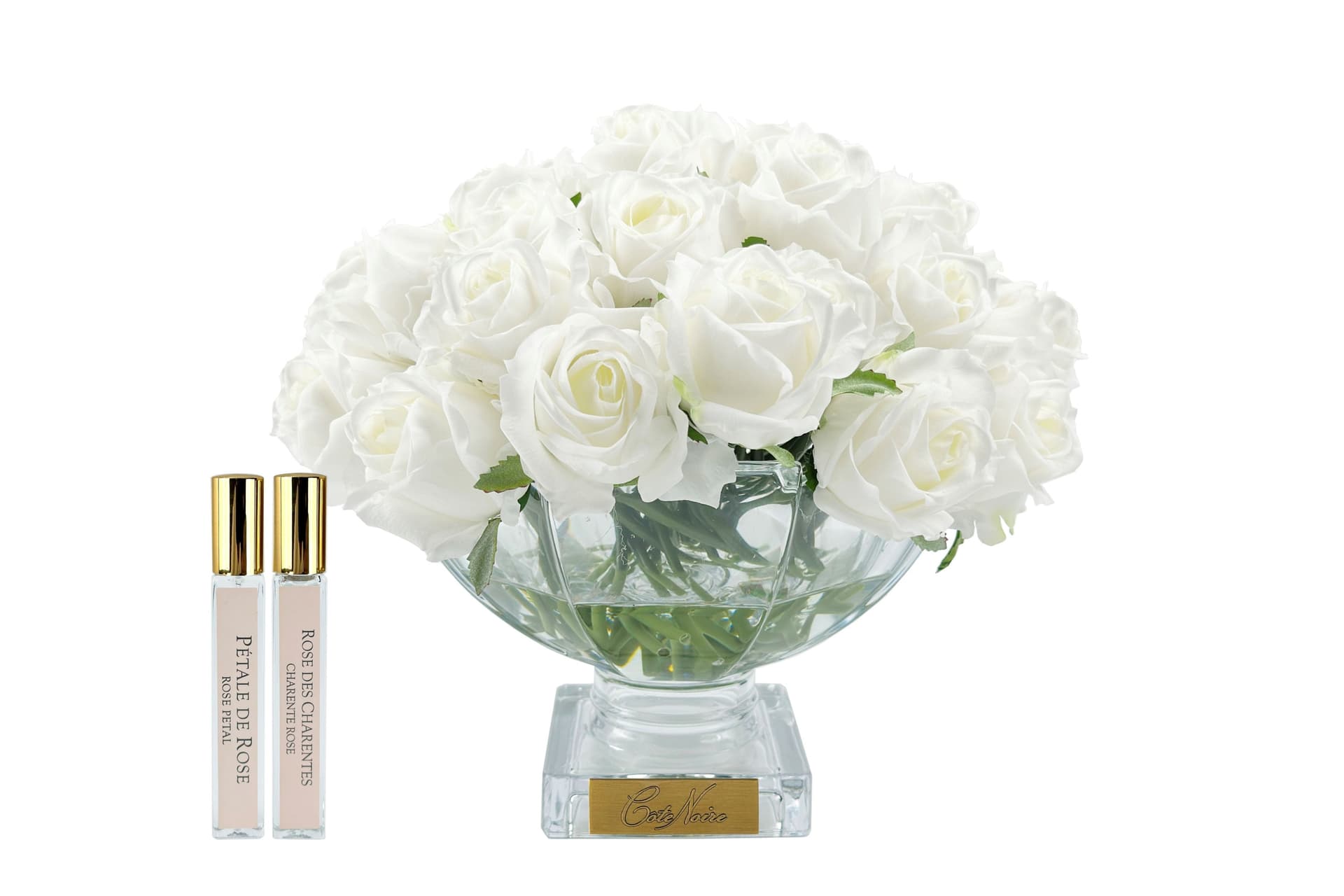 Centrepiece 37 Rose Bud Bouquet — White with Gold Badge — Cote Noire luxury furniture at Gloria, Iraq