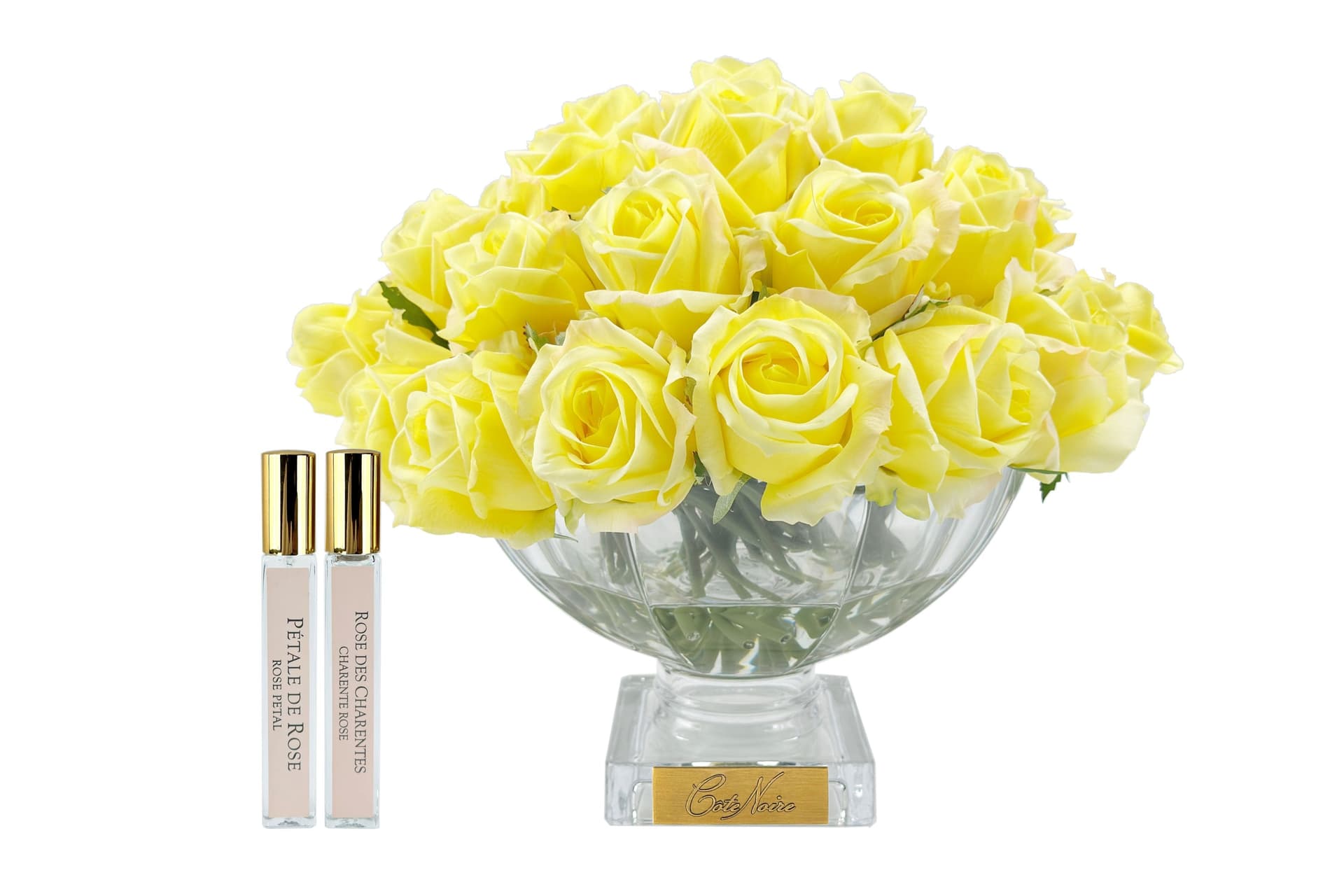 Centrepiece 37 Rose Bud Bouquet — Yellow with Gold Badge — Cote Noire luxury furniture at Gloria, Iraq