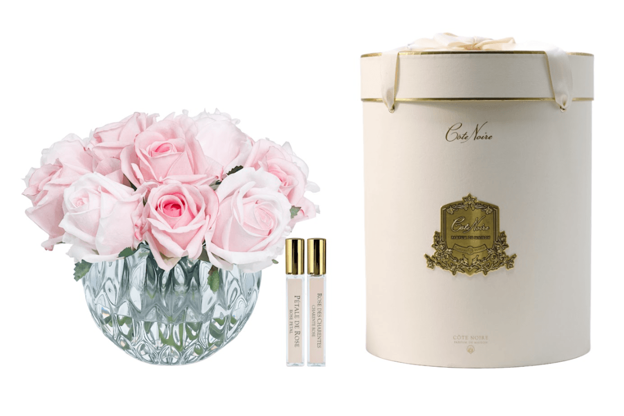 Grand Rose Bud Bouquet — Mixed Pink with Gold Badge — Cote Noire luxury furniture at Gloria, Iraq