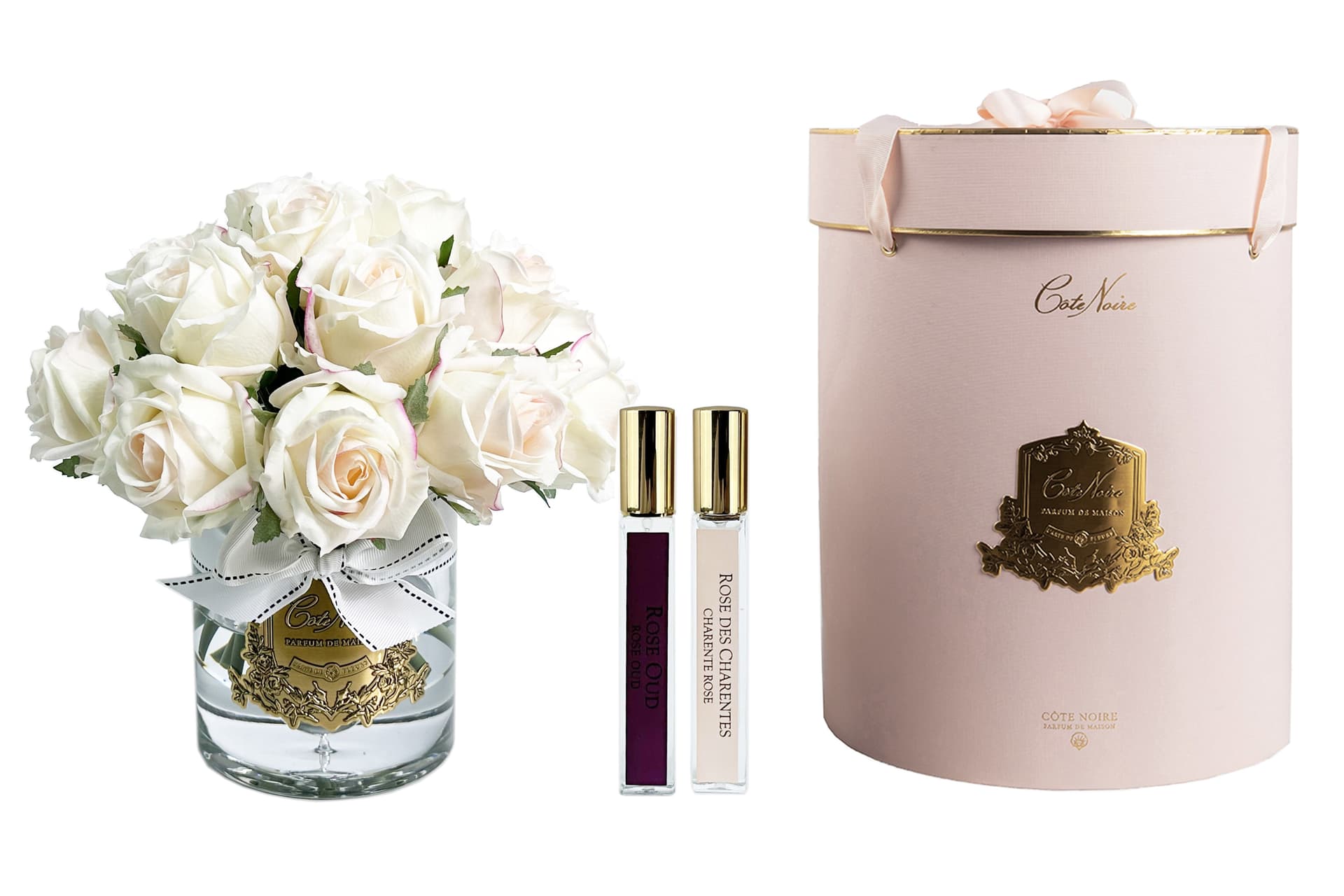 Grand Rose Bud Bouquet — Pink Blush with Gold Badge — Cote Noire luxury furniture at Gloria, Iraq