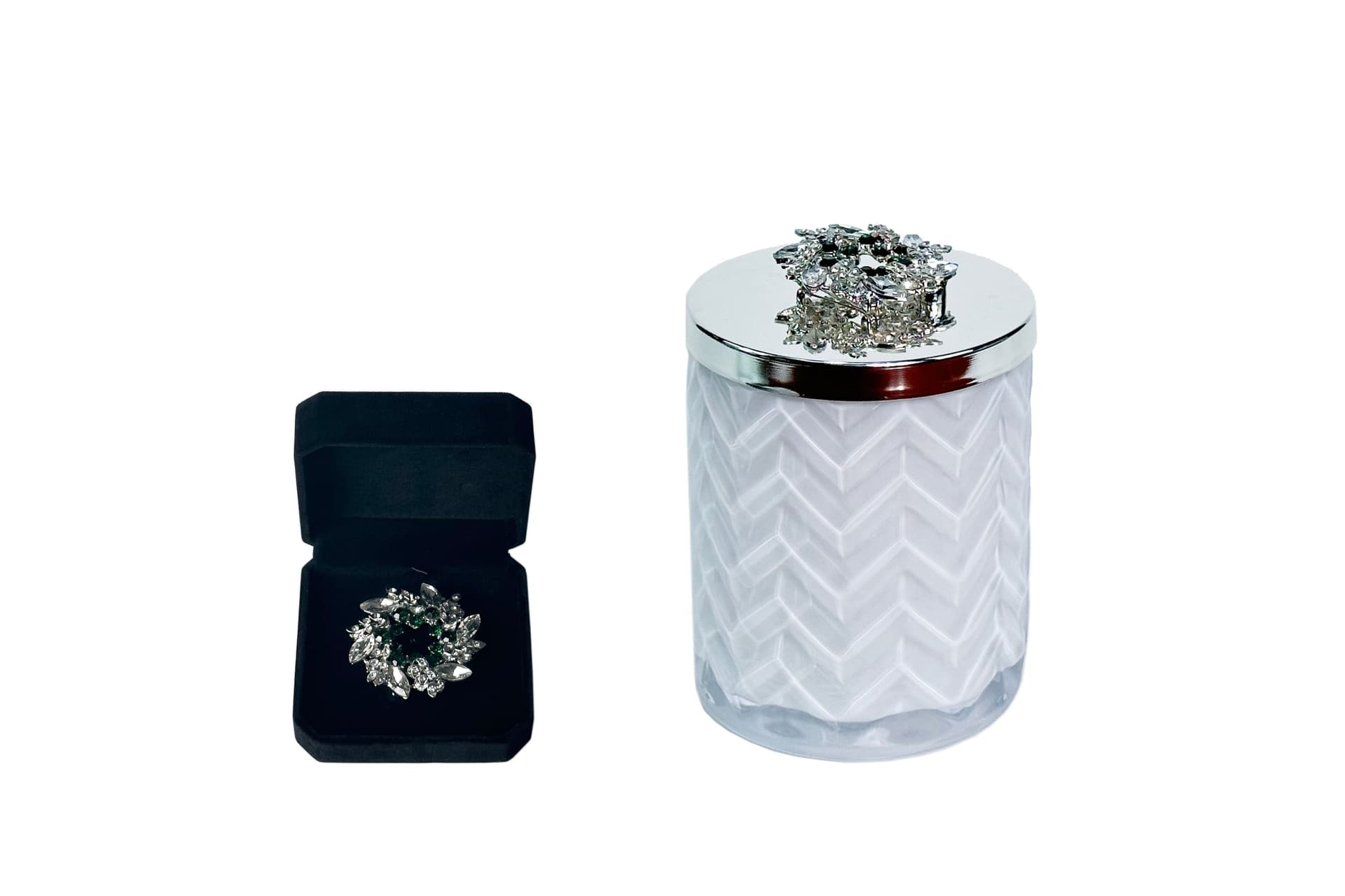 Herringbone Candle with Scarf — Navy & Silver, A Garden in Versailles thumbnail 2