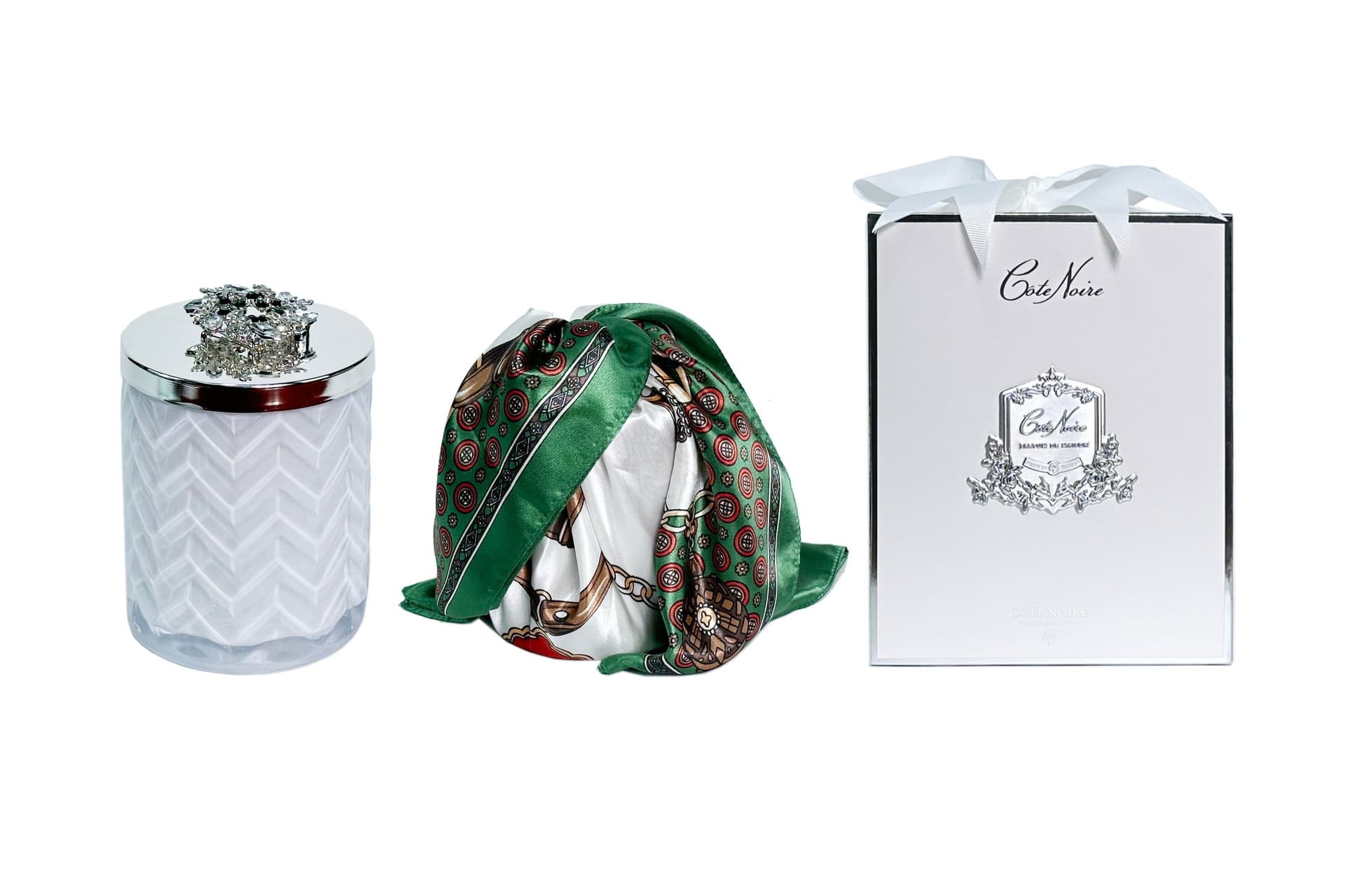 Herringbone Candle with Scarf — Navy & Silver, A Garden in Versailles — Cote Noire luxury furniture at Gloria, Iraq