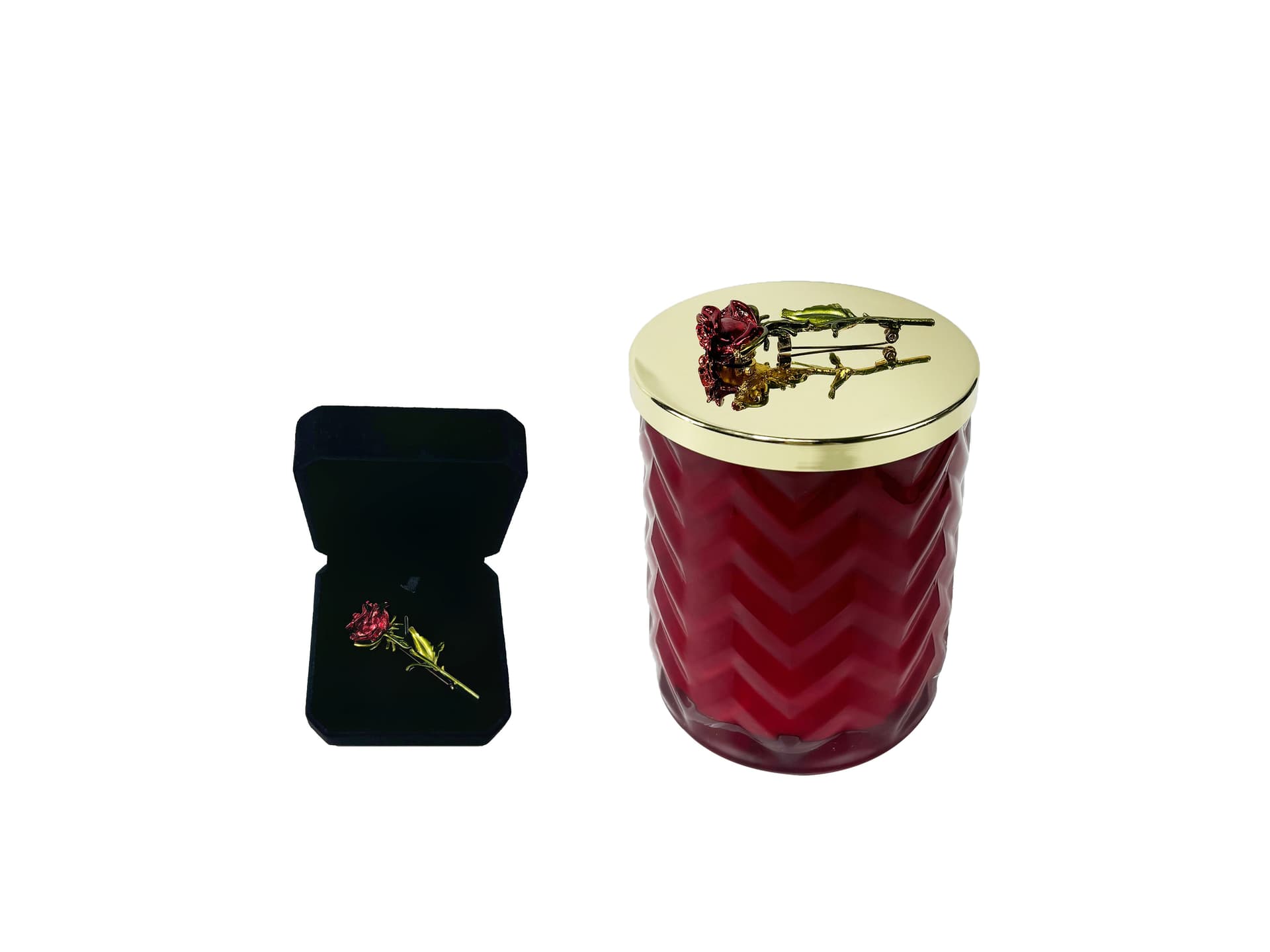 Herringbone Candle with Scarf — Red & Gold, Rose Oud thumbnail 2