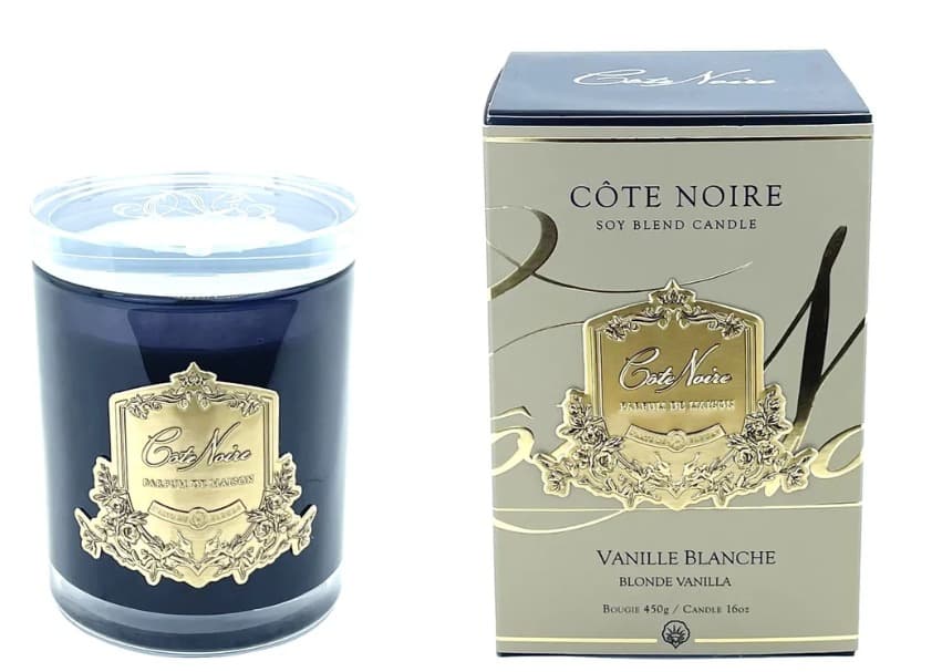 Candle — Dark Vessel with Gold Badge, Blonde Vanilla — Cote Noire luxury furniture at Gloria, Iraq