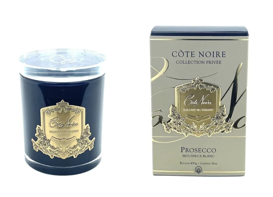 Candle — Dark Vessel with Gold Badge, Prosecco — Cote Noire luxury furniture at Gloria, Iraq