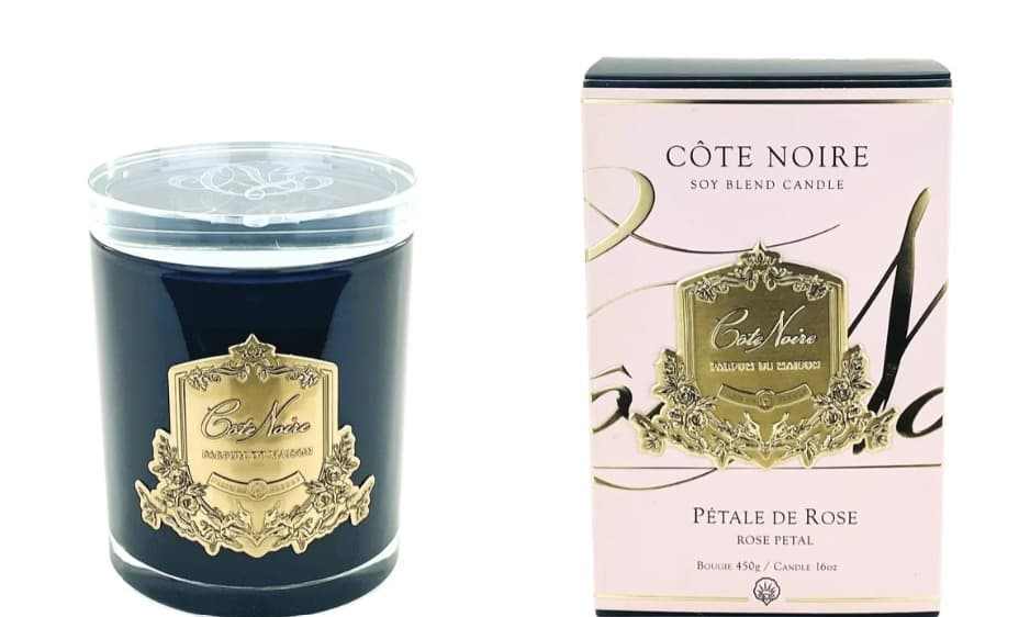 Candle — Dark Vessel with Gold Badge, Rose Petal — Cote Noire luxury furniture at Gloria, Iraq