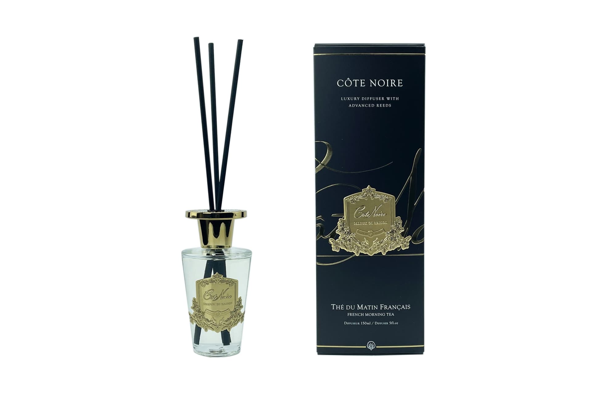 Candle — Dark Vessel with Gold Badge, French Morning Tea — Cote Noire luxury furniture at Gloria, Iraq