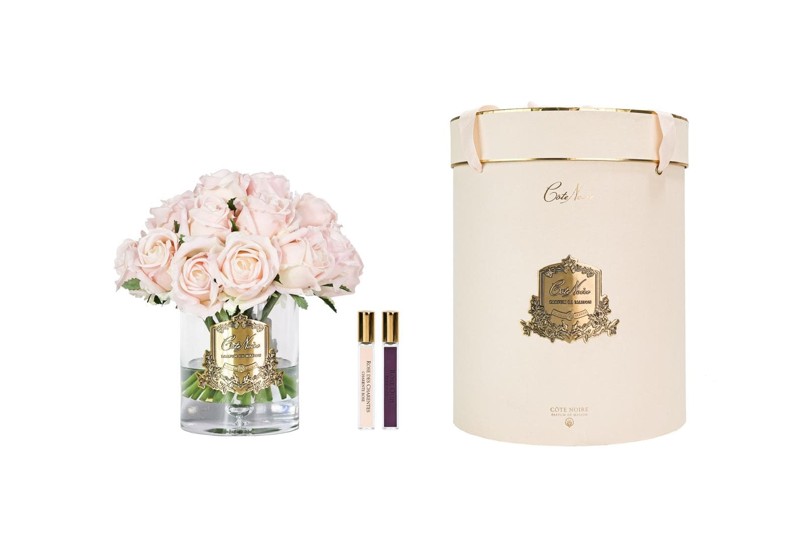Grand Rose Bud Bouquet — Champagne Pink with Gold Badge — Cote Noire luxury furniture at Gloria, Iraq