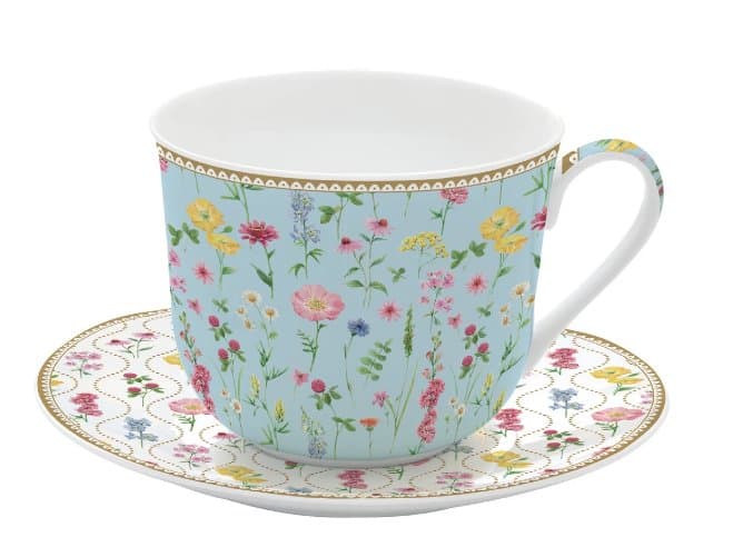 Breakfast Porcelain Cup with Saucer 400 ml — Meadow Flowers — image 1