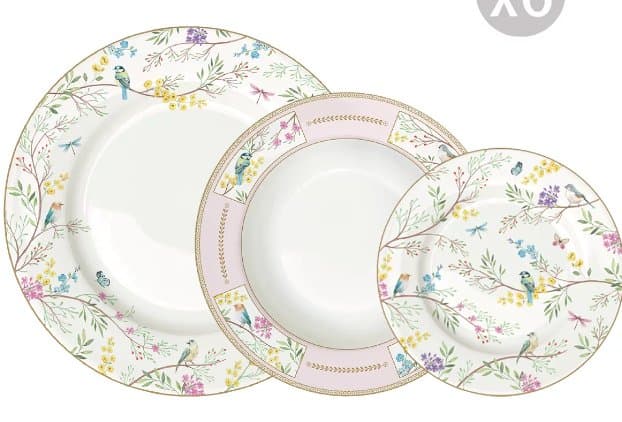 18-Piece Porcelain Dinner Service — Birds Melody — Pozzi Milano luxury furniture at Gloria, Iraq