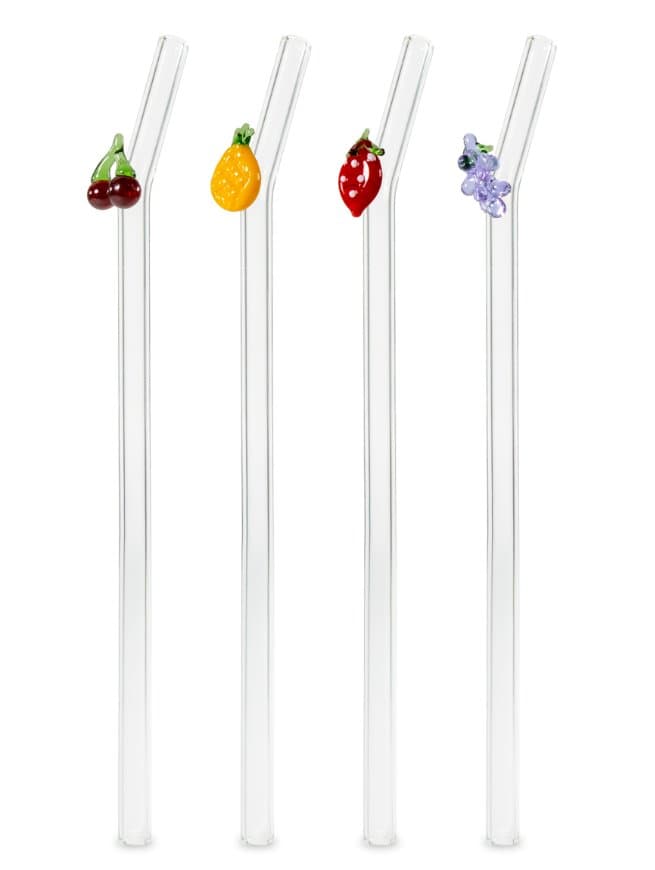 Set of 4 Decorated Glass Straws with Cleaning Brush — Pozzi Milano luxury furniture at Gloria, Iraq
