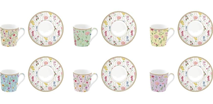 Set of 6 Porcelain Coffee Cups with Saucers 100 ml — Meadow Flowers — image 1